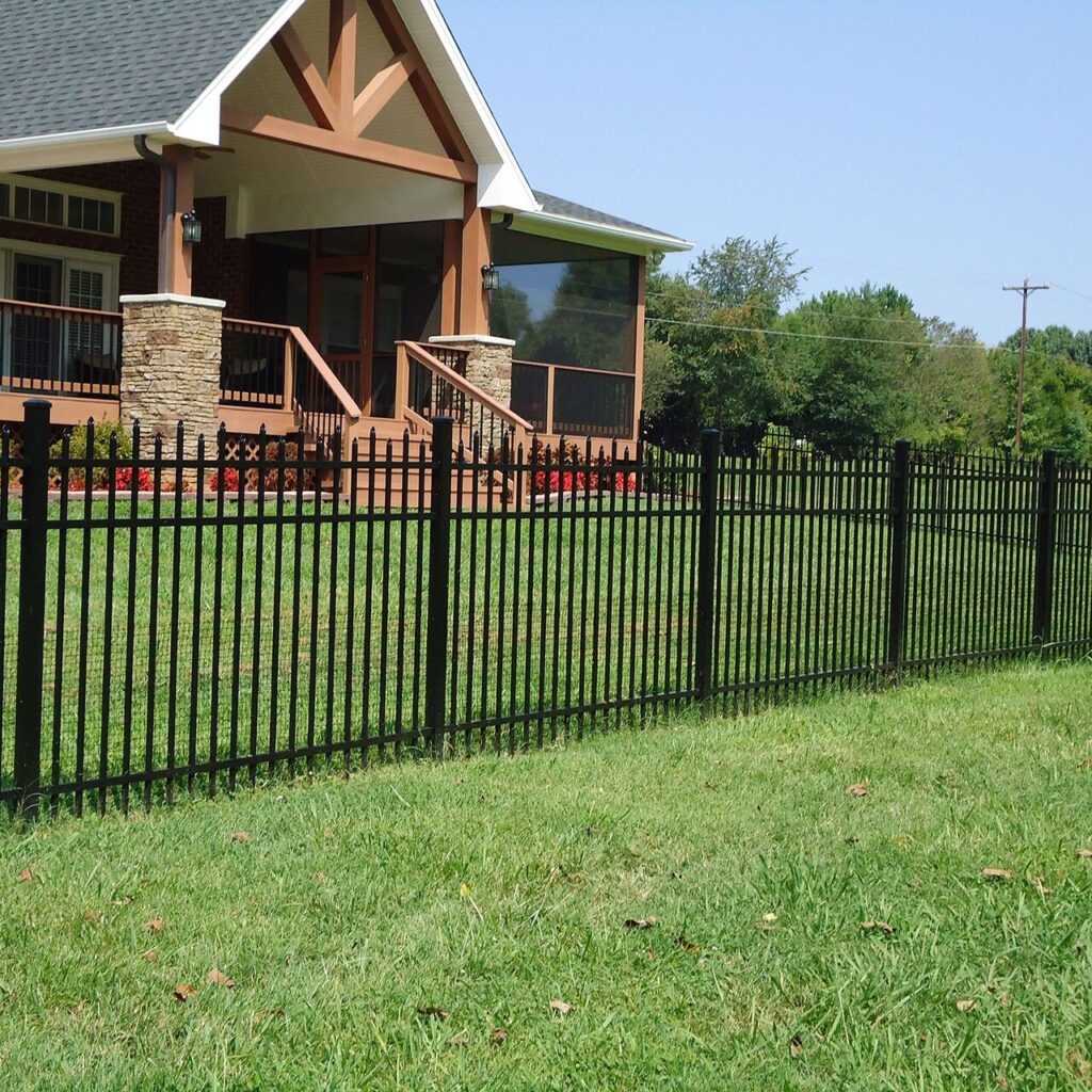 Black ornamental aluminum fence installed by Elite Fence Systems